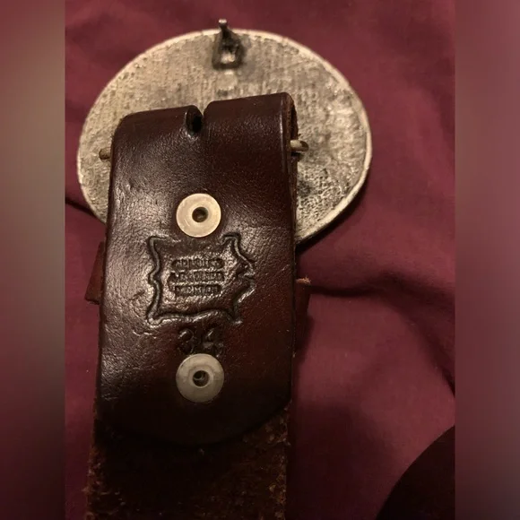 Brown Genuine Leather Belt with Multicolor Gemstone Buckle